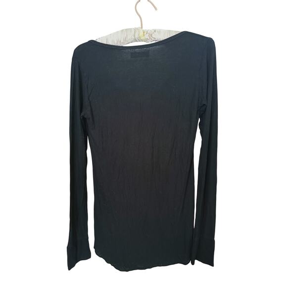 Michael Lauren Otis Black Ribbed V-neck Long Sleeve Top Medium Minimalist Layer - Picture 3 of 7